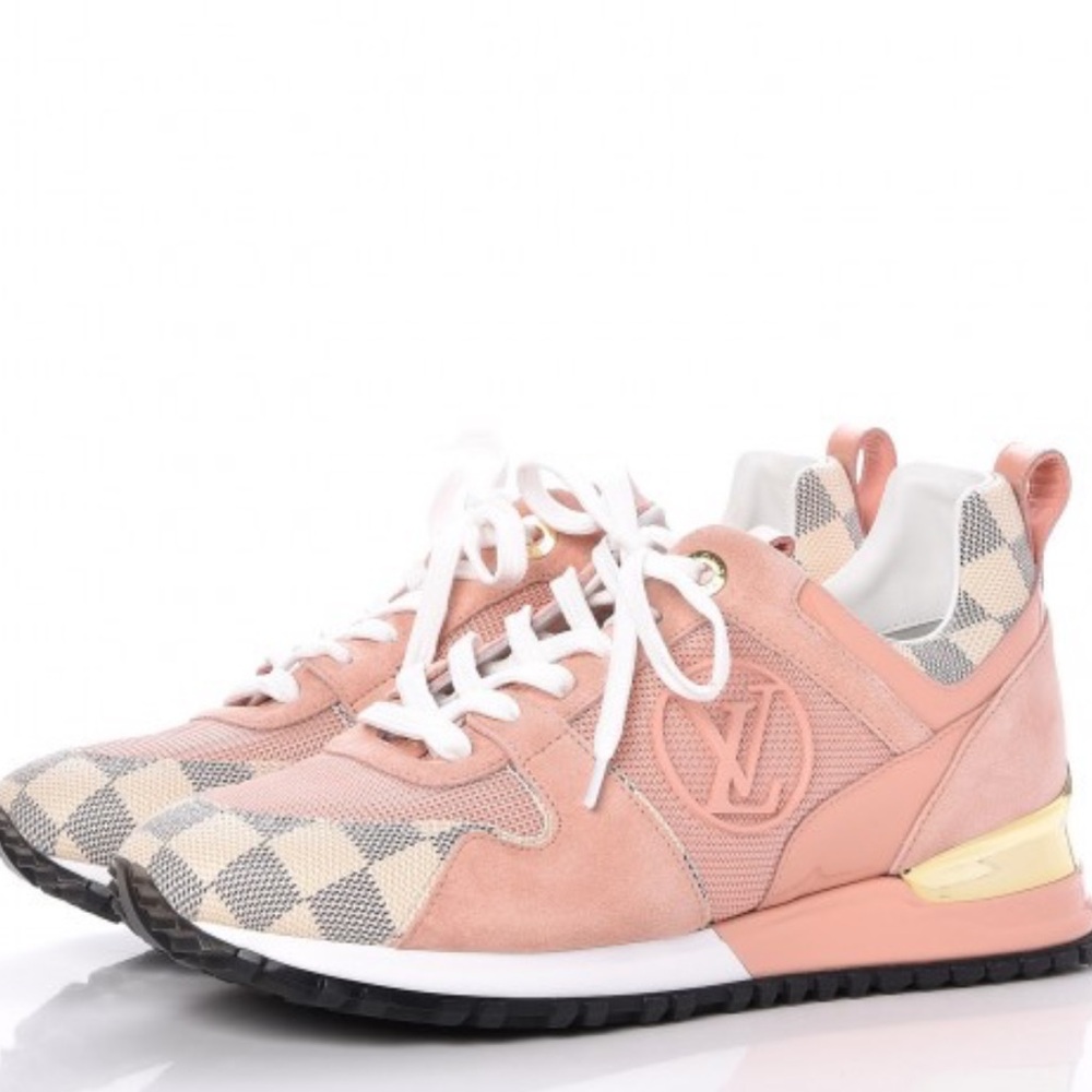 Original  Louis Vuitton Suede Damier Azur Run Away Sneakers Pink